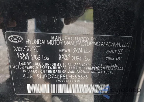 2020 Hyundai Elantra Se from USA, damaged, VIN 5NPD74LF5LH598579
